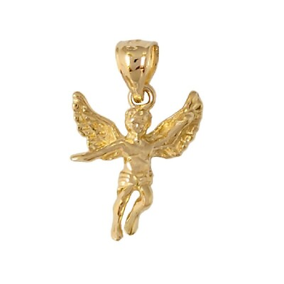 #ad 14K Yellow Gold Angel 3D Solid Pendant Charm Made in USA