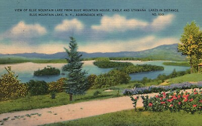 #ad Postcard NY Blue Mountain Lake from Blue Mountain House 1939 Vintage PC J4196