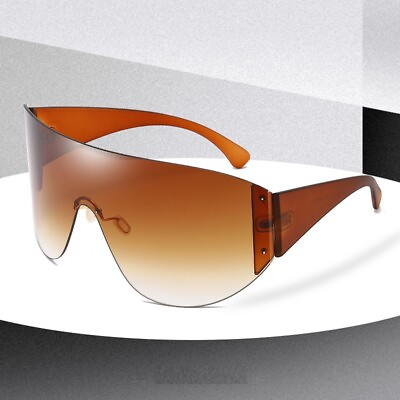#ad Fashion Protective Large Brown Lens Huge Wrap Mask Shield Men Women Sunglasses