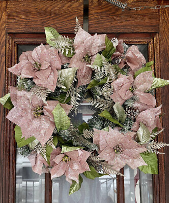 #ad Rose Gold Poinsettia Handmade Wreath Girly Wreath Christmas Wreath Bougie