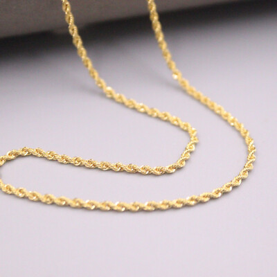 #ad Pure Au750 18K Yellow Gold Necklace Women Rope Link Chain Necklace 18inch