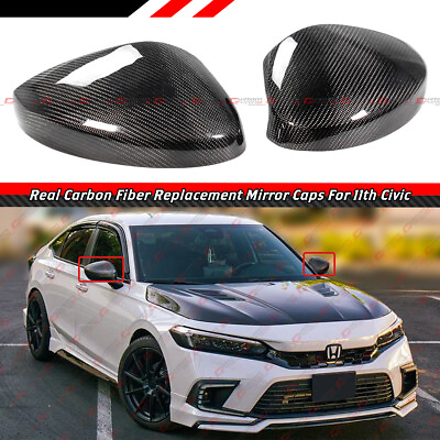 #ad FOR 2022 24 HONDA CIVIC CARBON FIBER REPLACEMENT SIDE MIRROR COVER CAP W O LIGHT
