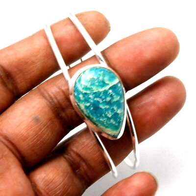 #ad Green Amazonite Bangle Sterling Silver bracelet Handmade Gemstone Bangle 19 Gm