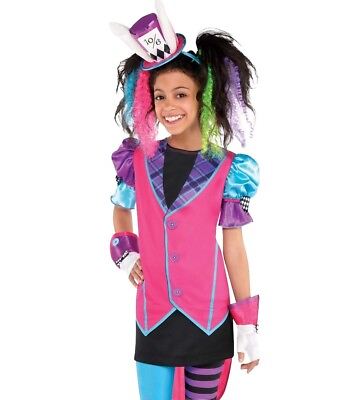 #ad Storybook Dark Mad Hatter Tunic Novelty Costume Party Child M L Up to Size 14