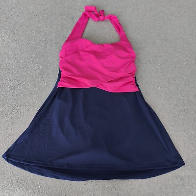 #ad Catalina Swimdress Swimsuit Hot Pink Navy Halter Padded S 4 6 New With Tags
