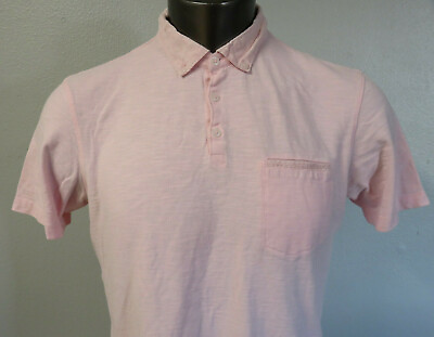 #ad Mens Good Man Polo Shirt Size L Solid Pink Short Sleeve Front Pocket Cotton Lead