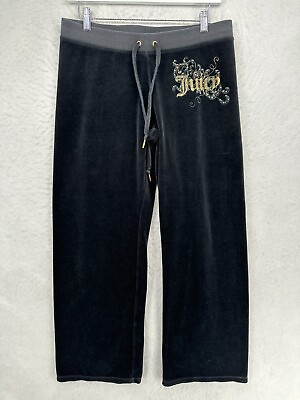 #ad Juicy Couture Velour Pants Womens Large Wide Leg Embroidered Beaded Sweatpants