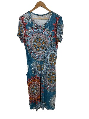 #ad Simier Fariry Woman#x27;s Blue Floral Print Short Sleeve Dress Size Large