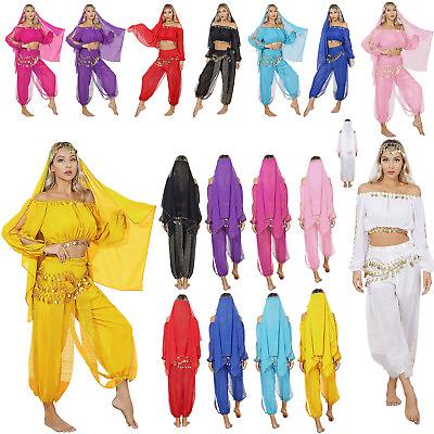 #ad Womens Set Crop Top Outfits Belly Dance Dancewear Long Sleeve Outfit Carnival
