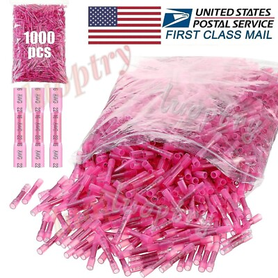 #ad 1000PCS Heat Shrink Waterproof Wire Connectors Red 22 16 AWG Butt Seal Terminals