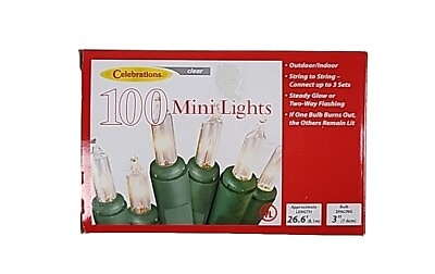 #ad 100 White Mini Christmas Lights 26.6quot; Indoor Outdoor Steady Or 2 Way Flash