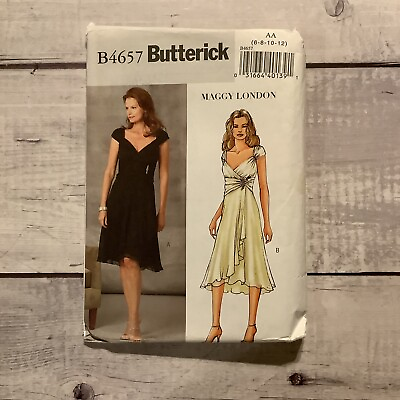 #ad Butterick 4657 Sewing Pattern Wrap Front Party Dress Misses Sizes 6 12 UNCUT