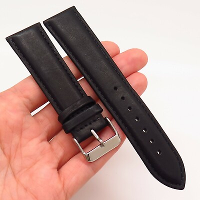 #ad 22mm Black Genuine Leather Classic Design Watch Band Strap