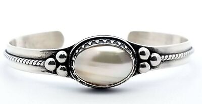 #ad Vintage CAROLYN POLLACK Relios Sterling Silver MOP Cuff Bracelet 6.5quot; Wrist