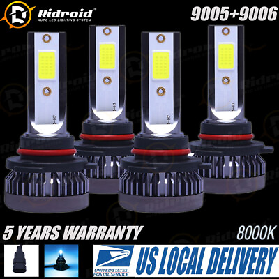 #ad 9005 9006 LED Headlights Kit Combo Bulbs 8000K Blue High Low Beam Super Bright