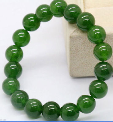 #ad Natural 10mm Dark Green Jade Round Gemstone Beads Stretchy Bangle Bracelet 7.5#x27;#x27; $2.69