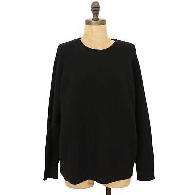 #ad J.CREW Oversized Ribbed Cashmere Pullover Crewneck Sweater S Black NWT B59