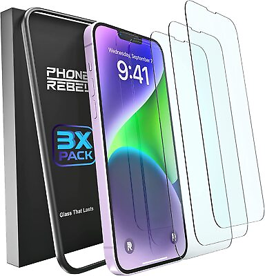 #ad REBEL Glass Screen Protector 3 Pack Durable For iPhone 14 Plus 13 12 Pro Max
