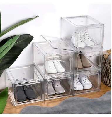 #ad Stackable Clear Shoe Box Organizer Rack 4 Pack Space Saving Container Holder