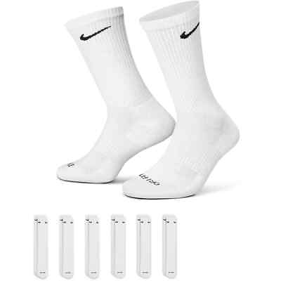 #ad Nike Crew Socks 6 Pair Dri Fit White Everyday Plus NEW M 6 8 W 6 10 Youth 5Y 7Y