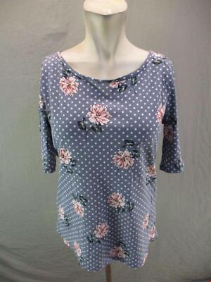 #ad LOFT Size M Womens Gray Polka Floral Short Sleeve 100% Cotton T Shirt Top 3Y453 $10.00