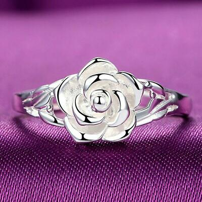 #ad Women 925 Silver Rose Flower Ring Engagement Wedding Jewelry Gift Size 5 10