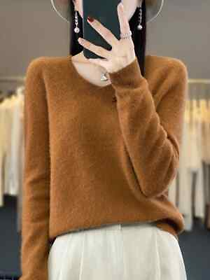 #ad Womens Basic V neck Pullover Sweater 100% Merino Wool Long Sleeve Clothing Tops