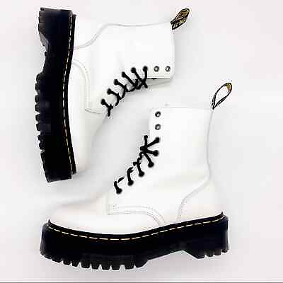 #ad Dr. Martens Jadon Boots Platform Chunky White Leather Combat Shoes Size 8