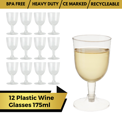#ad Plastic Wine Glasses 175ml Disposable Clear Glasses Wedding Party 6oz Reusable