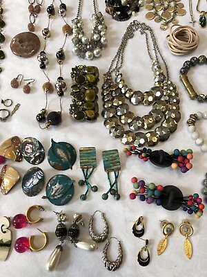 #ad Mixed Lot Fashion Jewelry 30 Pieces Necklace Earrings Bracelets Metal Beads Etc