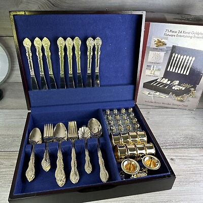 #ad Complete 71 Piece International Company Stainless 24KT Gold Plated Flatware Set $170.00