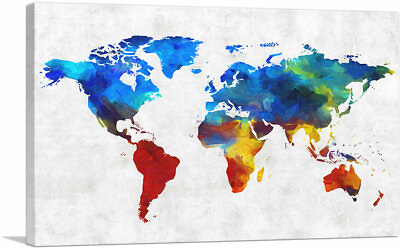 #ad ARTCANVAS Colorful World Map Globe Canvas Art Print