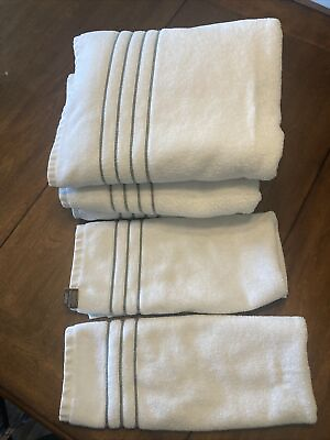 #ad Vintage Fieldcrest Bath Towel Set White W Stripe 3 Bath Towels 2 Hand Towels