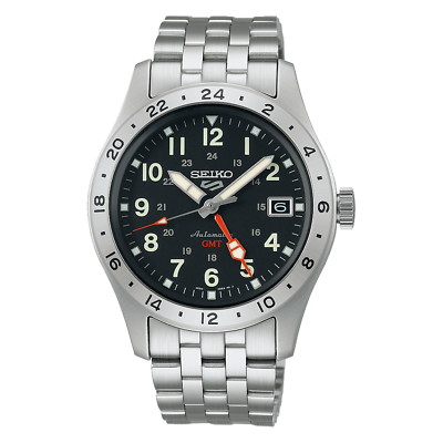 #ad New Seiko 5 Sports Automatic GMT Black Dial Steel Bracelet Watch SSK023
