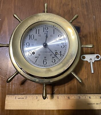 #ad Vtg Seth Thomas Helmsman Model 1008 Ships Wheel Nautical Chime Brass Clock