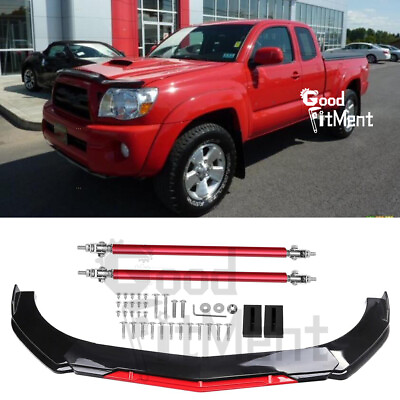 #ad For Toyota Tacoma 2005 2015 Glossy Black Front Bumper Red Lip Strut Rods Bar
