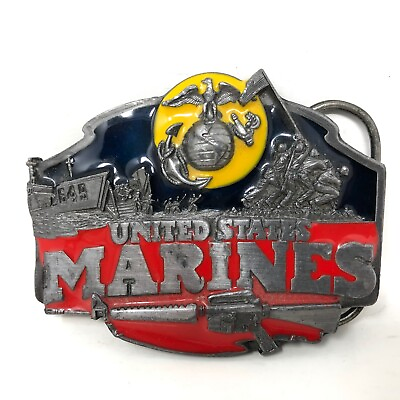#ad VTG Siskiyou United States Marines Iwo Jima Eagle Belt Buckle D Day Military