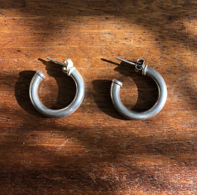 #ad 925 Sterling Silver Vintage Modernist Large Tube Design Hoop Earrings