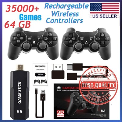 #ad 4K Game Stick 64GB Built in 35000 Games Console w Rechargeable controllers