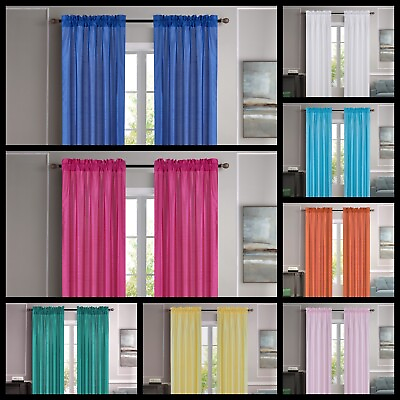 #ad 2PC FAUX SILK SOLID TONE ASSORTER COLOR WINDOW CURTAIN PANEL ROD POCKET MR2