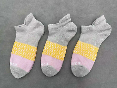 #ad 3 Pair Bombas Women#x27;s Tri Block Marl Ankle Sock Size Medium Green pink New