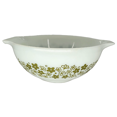 #ad PYREX Cinderella Green White Crazy Daisy Handled Vintage Glass Mixing Bowl 443