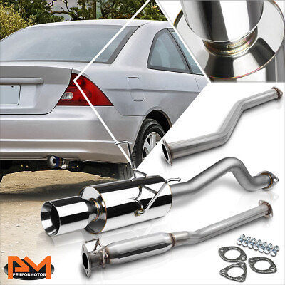 #ad For 01 05 Honda Civic EX 1.7L EM ES 4quot; Rolled Tip Muffler Catback Exhaust System