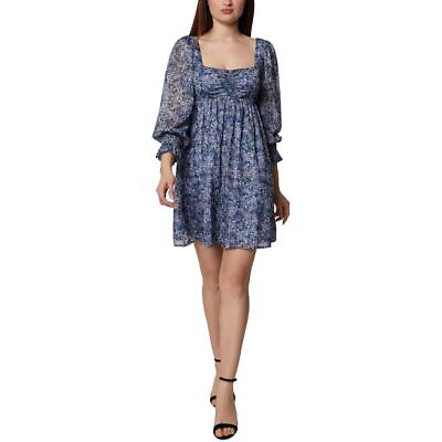 #ad BCBGeneration Womens Blue Floral Print Knee Length Fit amp; Flare Dress 6 BHFO 0734