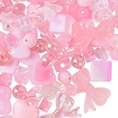 #ad 100G Acrylic Assorted Beads Pink Flower Heart Butterfly Candy Round Bead Bulk... $10.69