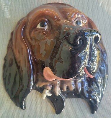#ad BIG Antique Vintage BESWICK Figural Dog Double String Holder Nose Dispenser RARE