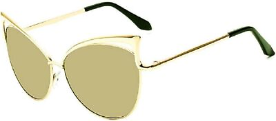 #ad YABINA Sexy Cateye Women Sunglasses Oversized Metal Frame Flat Mirrored Lens