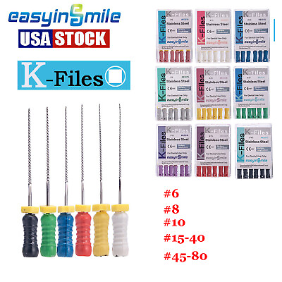 #ad 10pks Dental Endo K Files Stainless Steel Root Canal Hand Files 25MM EASYINSMILE