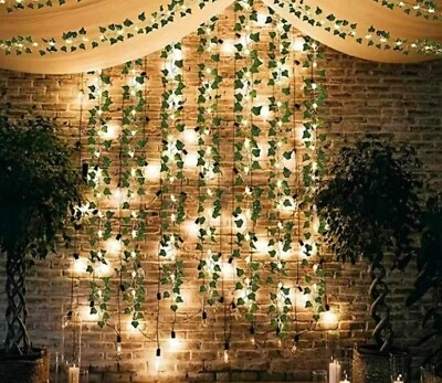 #ad NEW Green Ivy Leaf Artificial Garland With Lights 7 Feet 2.6inches Long