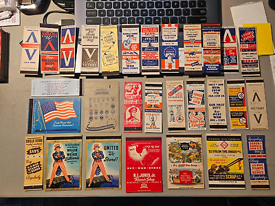 #ad LOT OF 29 ALL DIFFERENT WORLD WAR 2 PATRIOTIC MATCHBOOK COVER EMPTY NICE GEN MAC